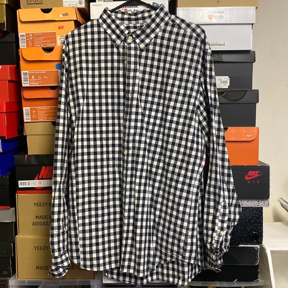J Crew navy plaid button down - Picture 1 of 2